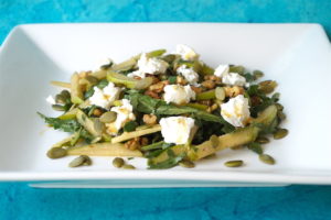 Read more about the article Pear, Walnut, Arugula Salad with No-Oil Honey Mustard Dressing