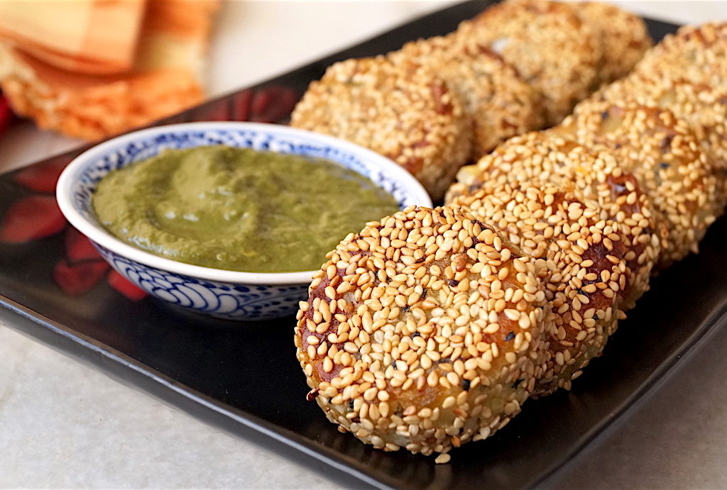 sweet potato cutlets with coconut and sesame