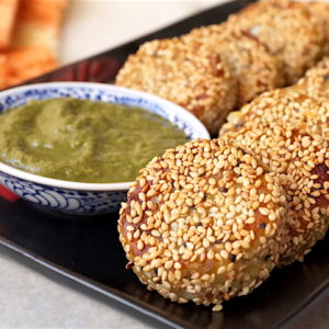 sweet potato cutlets with coconut and sesame
