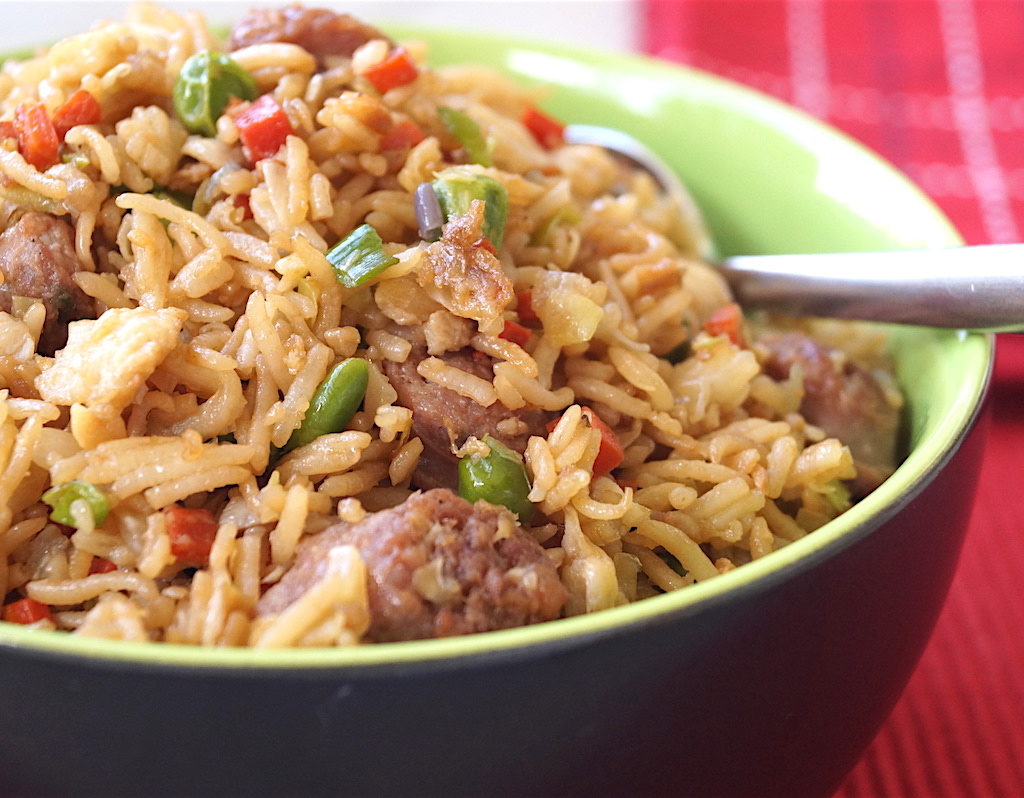 fried rice with sausage and eggs