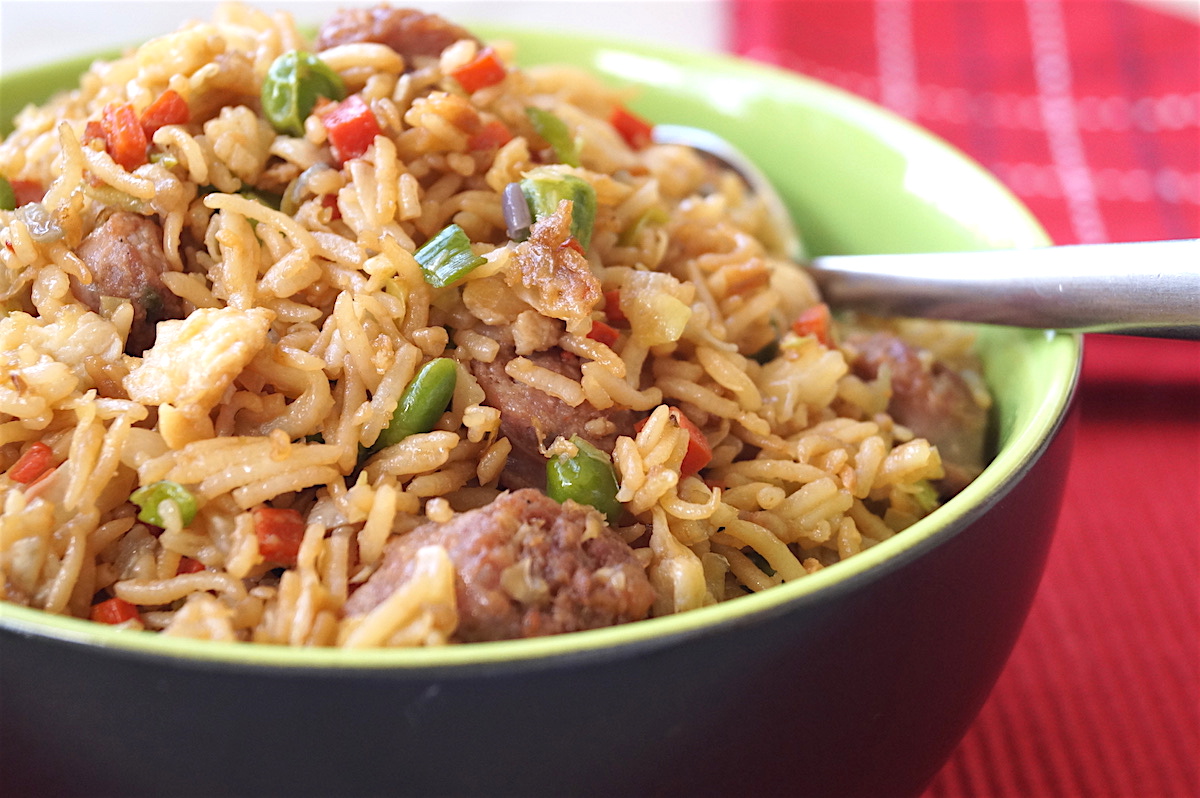 fried rice with sausage and eggs