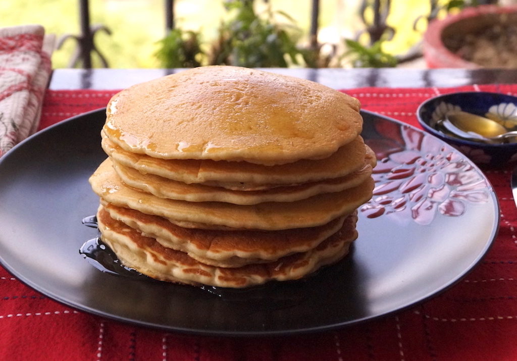 eggless pancakes with lemon and honey syrup