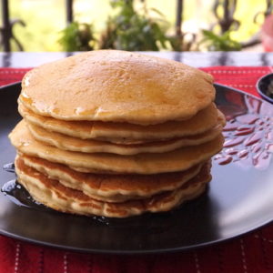 eggless pancakes with lemon and honey syrup