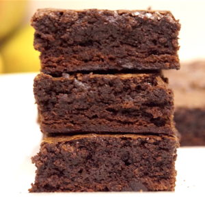 Dark chocolate brownies with a fudge crust and gooey centre